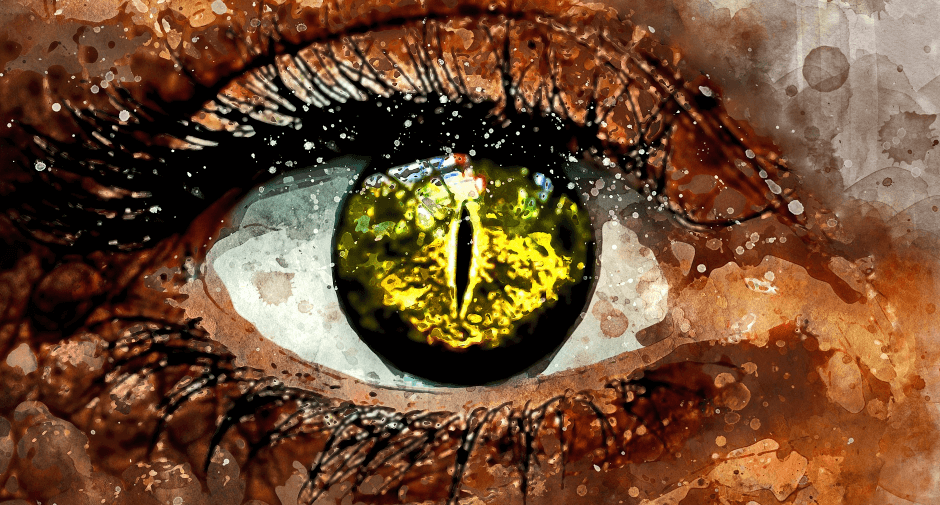 Kompetenzen und BIG FIVE-Charaktereigenschaften hängen eng zusammen. Das Bild zeigt ein menschliches Auge mit der Iris eines Krokodils.